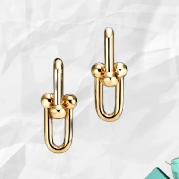 NEW GOLD HARDWARE LINK EARRINGS MEDIUM STYLE - Picture 2 of 7